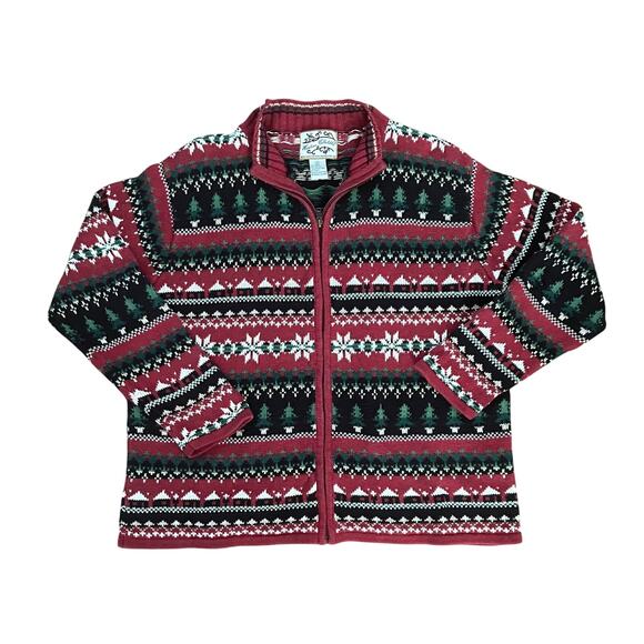 Heirloom Collectibles Christmas Cardigan Sweater Women Large Zip Front Fair Isle - Picture 1 of 11